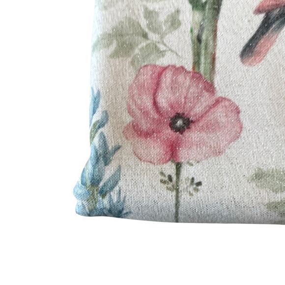 RACHEL ZOE Spring Tablecloth 60x120 Floral Bunnies Silver Glitter NEW - Picture 6 of 10